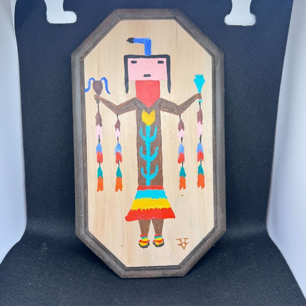 Vintage Southwestern Folk Art Hand Painted Navajo Style Yei Figure Wood Wall 9x5